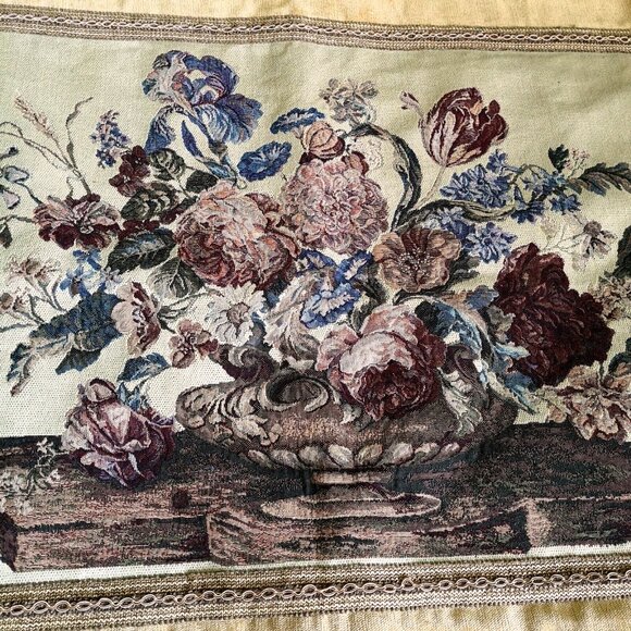 Vintage Tapestry Wall Hanging Gold Velvet Border Tassel Trim Rod Pocket - Picture 6 of 10